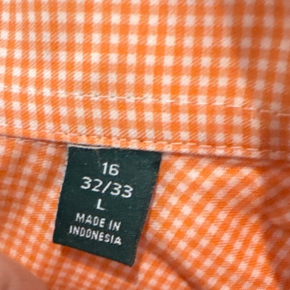 Lauren Ralph Lauren Mens Orange Gingham Check Regular Fit Stretch Shirt 16 32/33 - Picture 3 of 4
